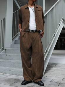 Major Grit 男士休闲街头风短袖上衣长裤套装。街头服饰，朋友，情侣装，宽松版型，男士，印花，日系风格，男女皆宜，我爱我的女朋友 - 棕色 - 查看 4