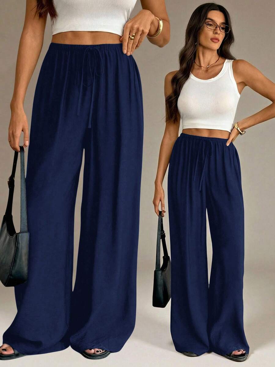 SHEIN Tall 春夏女装浪漫/舞会/正式/生日/90年代风格/商务休闲/优雅/西式/外出/时尚/休闲/Y2K风格/夜店/办公室/鸡尾酒会/复古/紧身/锐舞派对/音乐节/趣味/优雅/老钱/街头风/度假装/乡村音乐会/工作装/端庄/春假/单身派对/演唱会/酷炫/基础款/毕业/低腰/宽松/直筒/阔腿/裤子 - 藏蓝色 - 查看 1