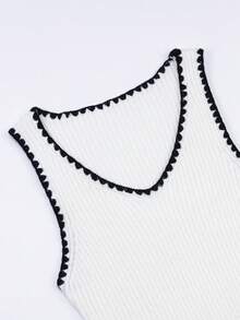 Franclia Women's All-Match Minimalist Versatile V-Neck Crochet Design Sleeveless Cardigan Knit Top, Suitable For Commuting - White - View 3