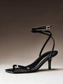 SHEIN Haute 女士时尚日常百搭踝带高跟凉鞋 - 黑色 - 查看 6