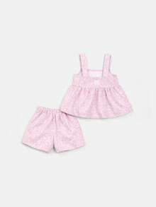 SUMWON Girls Abstract Floral Print Tank Top And Shorts Two Piece Summer Co-Ord Set With Strappy Detail - Mauve Purple - View 2