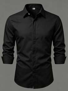 Manfinity Bizformal Men's Solid Color Business Casual Long Sleeve Formal Shirt, Ceremony - Black - View 6