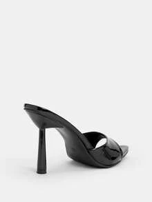 Glitzique Women's Black Pyramid Decor Pointed Toe High Heel Mule Sandals, Glamorous Party High Heel Sandals - Black - View 5