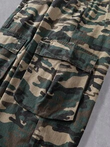 Manfinity Denimwave Quần jeans cargo nam dáng rộng, họa tiết rằn ri, phong cách thường ngày. - xanh quân đội - Xem 6