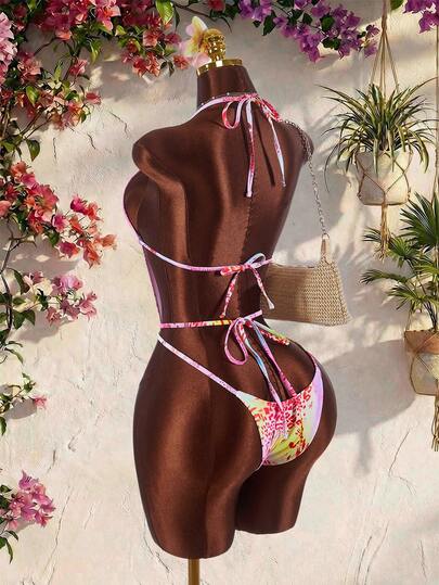 Amplova 1 pieza Traje de baño de una pieza para mujer con escote en V profundo, estampado colorido y tirantes cruzados sexy, adecuado para vacaciones en la playa