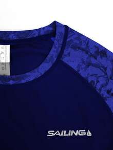 ZELFYO Men's Raglan Sleeve Rash Guard And Swim Trunks Set, Holiday - Blue - View 6