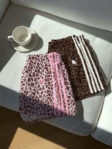 Comfortcana 2 piezas Pantalones cortos holgados de mujer casuales minimalistas con estampado de ramas en tejido de parche - Multicolor - Ver 3