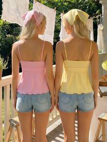 CovetEZ 2件装多巴胺印花女装夏季新品 - 甜美休闲粉色清新少女系带荷叶边吊带背心，适合日常通勤、约会、派对、秋冬夏、圣诞节、新年、感恩节、聚会、婚礼、海滩、毕业典礼、时尚、优雅、休闲、外出、约会、预订、通勤、闪亮、情人节、优雅、度假、休闲、Y2K、外出、毕业典礼等场合。 - 彩色 - 查看 2