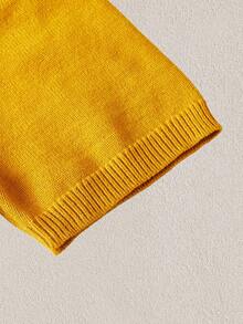 Mercer Haus Men's Summer Casual Crew Neck Solid Color Short Sleeve Knit Top - Mustard Yellow - View 6