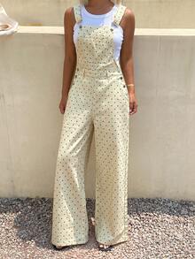 Bộ jumpsuit denim ôm sát họa tiết hoa nhí dành cho nữ - Màu be - Xem 4