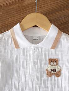 Souflis Souflis 男嬰白色夏季休閒提花 Polo 領短袖上衣與短褲套裝 可愛學院風 - 白色 - 查看 5