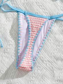 Swim Mod Set de 2 piezas de top y bikini de traje de baño con textura de tela, ajustable y elegante, adecuado para la playa y fiestas en la piscina - Multicolor - Ver 4