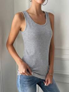 SHEIN Tall Áo tank top nữ cổ tròn đơn sắc tối giản, thích hợp mặc hàng ngày đi làm, mùa hè. - Màu Xám nhạt - Xem 4