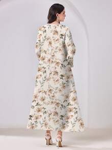 Al Najma Casual Elegant Modest Floral Print Arabic Style Dress - Multicolor - View 2