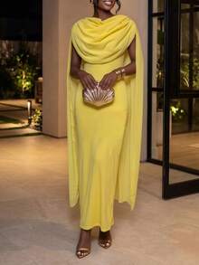 SHEIN Lunessa Elegant Backless Solid Color Party Cocktail Party Dress Yellow Summer - Pale Yellow - View 1