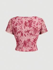 SHEIN MOD Bộ đồ mùa hè thanh lịch dành cho nữ cỡ lớn, gồm áo ngắn tay thắt nút in họa tiết và chân váy đuôi cá, trang phục mùa hè cho nữ, bộ chân váy mùa thu cho nữ, trang phục cho nữ cao, bộ đồ mùa thu cho nữ, bộ đồ nghỉ mát hai mảnh in họa tiết nhiệt đới, phong cách nghỉ dưỡng đồng quê. - Hồng - Xem 9