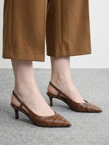 CUCCOO BIZCHIC Ladies Brown Elegant Pointed Kitten Heel Sandals Back Empty Sandals Commuter Fashion Wear - Brown - View 1