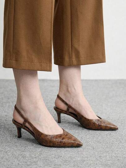 CUCCOO BIZCHIC Ladies Brown Elegant Pointed Kitten Heel Sandals Back Empty Sandals Commuter Fashion Wear