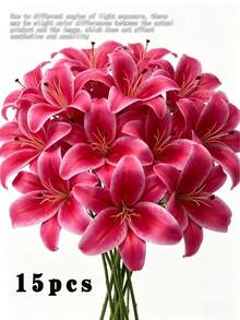 1/8/15/Pink Artificial Lily, Simulation Flower Decoration Suitable For Home Decoration, Bouquets, Wedding Bride Gifts, Birthday Party Supplies, Desktop Decoration, Courtyard Decoration, Wedding Decoration, Hand-Held Flowers, Fake Flowers, Back To School Decoration - Hot Pink - View 10