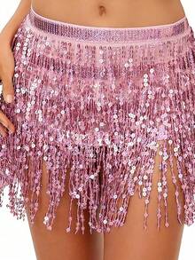 1pc Belly Dancer Hip Scarf, Sweet Belly Dance Skirt Wrapped With Coins, Egyptian Style Belly Dance Costume Hip Scarf Belt, Women Chiffon Belly Dance Scarf, Suitable For Yoga, Zumba, Belly Dance Costume Hip Scarf, Sequin Mini Skirt For Party - Multicolor - View 25
