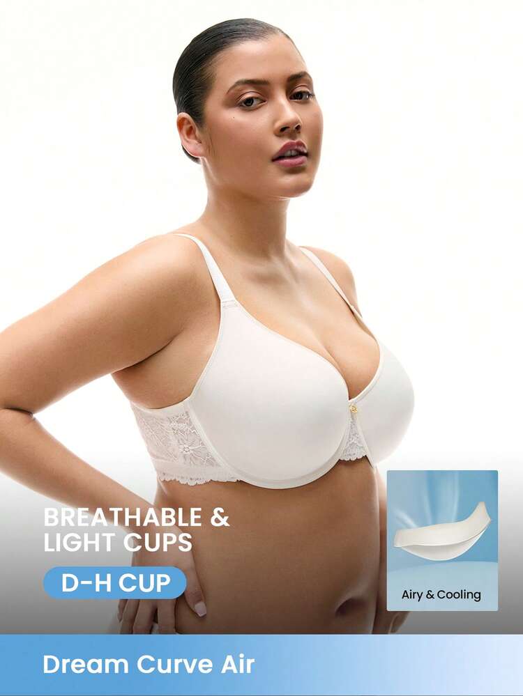 Plus Full Coverage Airy Breathable Sheer Mesh Lace Spacer Cup Bra