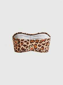 Paul Frank X ROMWE 3pcs Cartoon Monkey & Leopard Print Bandeau Bra Set - Brown - View 10