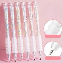 Bộ 6 bút bi gel in họa tiết hoa, đầu bút dạng bấm 0.5mm, mực đen khô nhanh, kiểu dáng dễ thương, văn phòng phẩm thẩm mỹ dành cho học sinh. - Nhiều màu - Xem 7