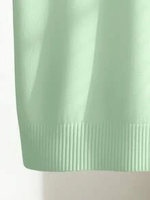 Franclia Women's Spring/Summer White Simple Casual Turndown Collar Raglan Short Sleeve Solid Color Fitted Knit Top, Plus Size - Mint Green - View 5