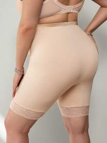 SHEIN CURVE+ 1 pieza Shorts moldeadores de cintura alta con parches de encaje para mujer de talla grande - Albaricoque - Ver 2