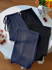 Sweetra Y2K Casual Vacation Versatile Collegiate Textured Wide Leg Pants - Multicolor - View 3