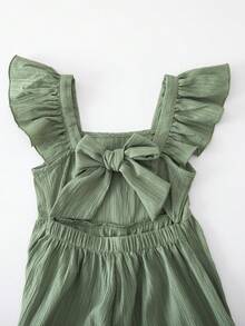 SHEIN 女童纯色方领荷叶边休闲连体裤 - 杏色 - 查看 7