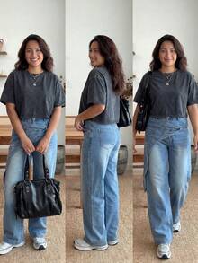 Plus Size kortärmad T-shirt i tvättad bomull, vår - Svart - Visa 4