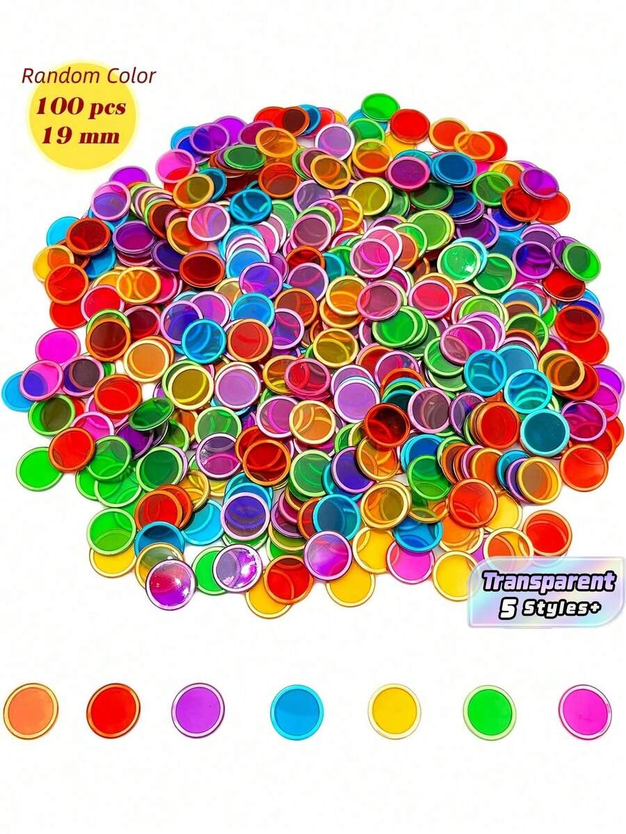 17mm/19mm 磁性宾果筹码计数器 - 100 片透明计数游戏筹码 - 透明塑料数学标记和教室和混合颜色宾果筹码游戏宾果卡 - 彩色 - 查看 1