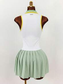 Amplova Women's Contrast Color Zipper Half-Placket Sleeveless Sports Dress With Shorts - Multicolor - View 2