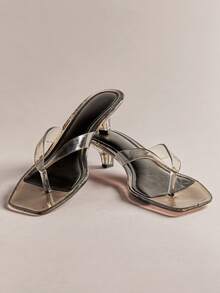 Hauture Women's Square Toe Casual Clear Kitten Heel Thong Sandals - Black - View 6