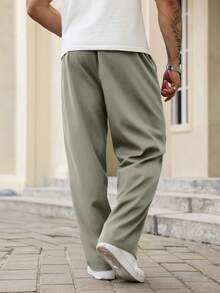 Manfinity Homme Plus Size Men's Versatile Pocketed Drawstring Waist Casual Pants - Mint Green - View 2