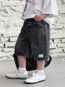 Young BoyLoose Fit Gray Denim Shorts - Black - View 1