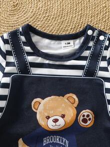 SHEIN Baby Boy Cute Bear Print Soft & Comfortable Romper, Suitable For Daily Wear And Holiday Gifts - Blue - View 6