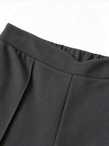 SHEIN LUNE Plus Size Women Fashion Minimalist Slimming Casual Versatile Seam Front Loose Wide Leg Pants - Dark Grey - View 6