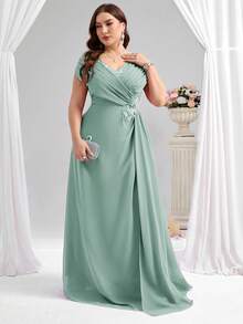 Coutiva Đầm cỡ lớn thanh lịch đính sequin và hạt cườm, xếp ly eo dành cho mẹ cô dâu. - Màu xanh Bạc hà - Xem 5
