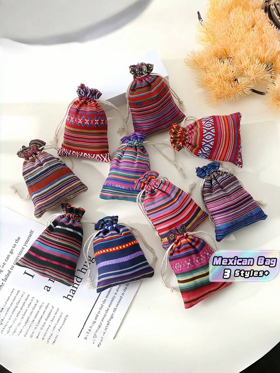 Bộ 6/12/15 túi quà mini có dây rút kiểu lễ hội Mexico, túi vải lanh kiểu Ai Cập, họa tiết rực rỡ, đồ dùng tiệc tùng, lý tưởng cho các lễ hội theo chủ đề Mexico/tiệc ngoài trời, dùng để đựng kẹo, cũng thích hợp để đựng trang sức/tiền xu và trang trí ngày lễ. - Nhiều màu - Xem 1