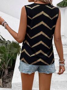 EMERY ROSE Women's New Arrival Ombre Wavy Striped Print V-Neck Sleeveless Casual Versatile Tank Top - Multicolor - View 2