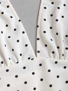 Sweetra Bộ jumpsuit nữ thời trang mới, đa năng, họa tiết chấm bi retro, cổ yếm, xếp ly, cổ chữ V sâu, eo thắt, dáng rộng, ống quần suông. - trắng - Xem 7