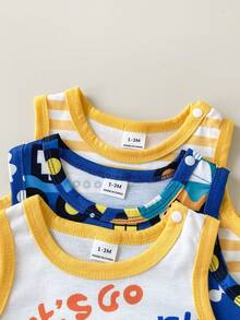 SHEIN Playful Pals Bộ 3 món áo liền quần thể thao in hình bóng chày cho bé trai, thích hợp mặc mùa hè. - Nhiều màu - Xem 5