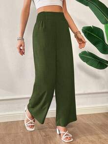 Siren Gaze Casual Loose Wide Leg Pants For Spring, Summer & Autumn - Olive Green - View 5