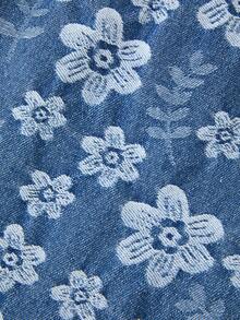 GlowEve Đầm denim nữ kiểu dáng thường ngày in hoa, xếp ly, buộc dây vai, thích hợp cho mùa hè. - Màu xanh lam - Xem 5