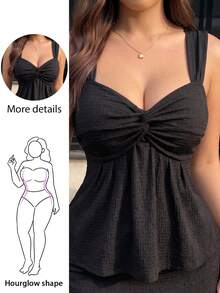 Hourglow Blusa de punto sin mangas con frente retorcido para mujer de talla grande, top sexy para vacaciones de verano, para Body de reloj de arena - Negro - Ver 2