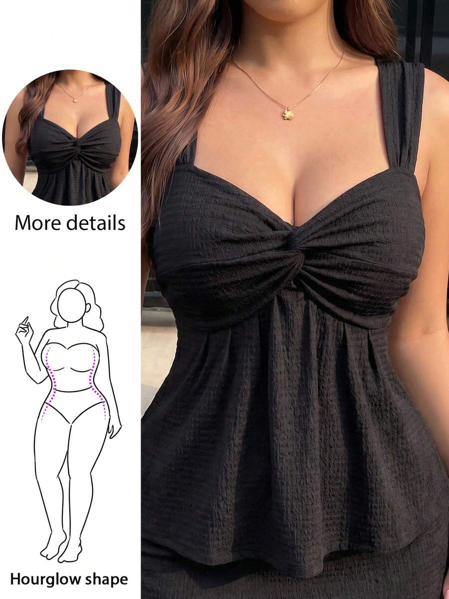Hourglow Blusa de punto sin mangas con frente retorcido para mujer de talla grande, top sexy para vacaciones de verano, para Body de reloj de arena
