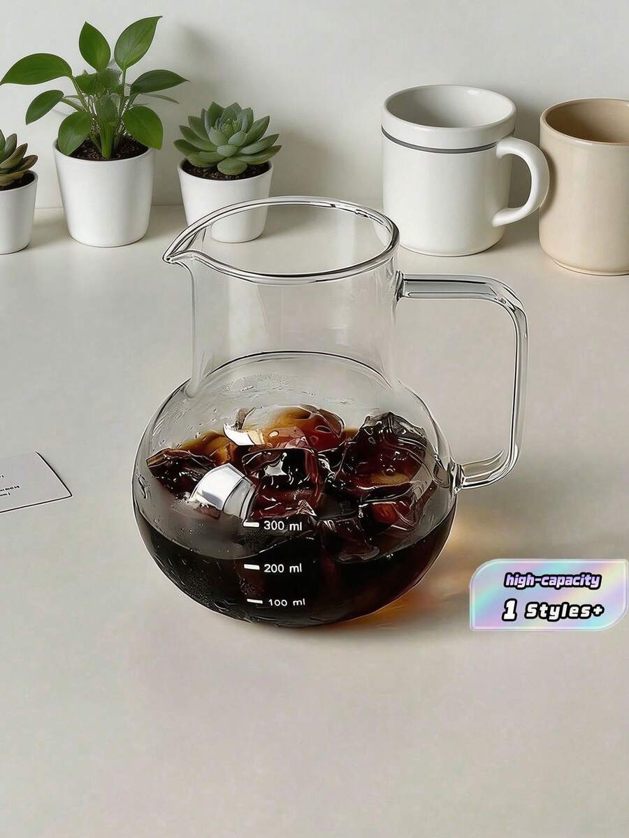 1 buah Teko Kopi Tuang Kaca Borosilikat Tinggi Tahan Panas Sederhana dengan Pegangan Tetes, Teko Kaca Transparan Rumah Tangga dengan Pegangan - MultiWarna - View 1