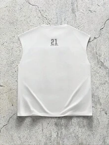 EVRINFINITE Áo tank top nam tay ngắn cổ tròn in họa tiết tối giản - trắng - Xem 2